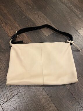 All Saints Leather Cream Shoulder Bag with Black Strap
